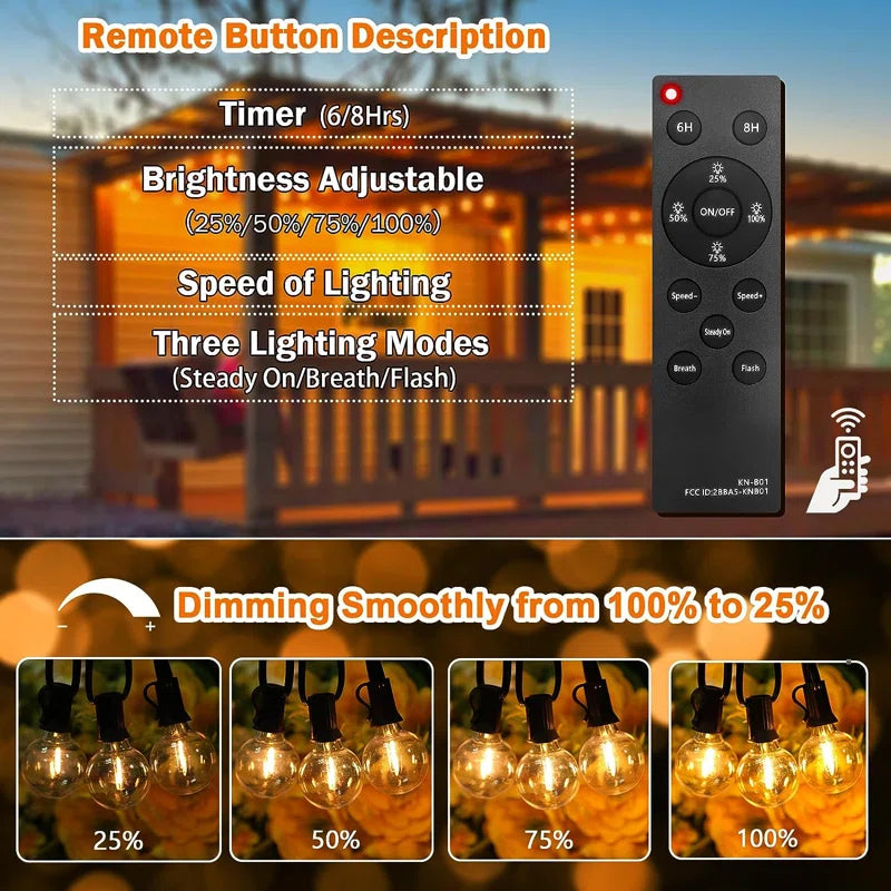 ๐ 25ft Solar-Powered Outdoor String Lights with Remote โ Warm LED Ambiance for Patio, Garden, Backyard & Events | Eco-Friendly & Weatherproof