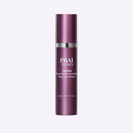 PRAI Beauty Ageless Throat Caviar Overnight Recovery Serum, pump bottle, front of pack