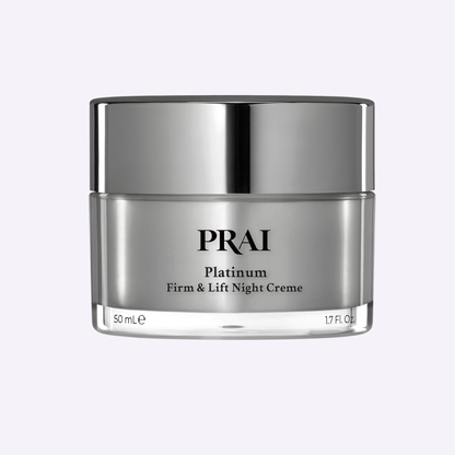 PRAI Beauty Platinum Firm & Lift Night Creme, night creme jar, front of pack