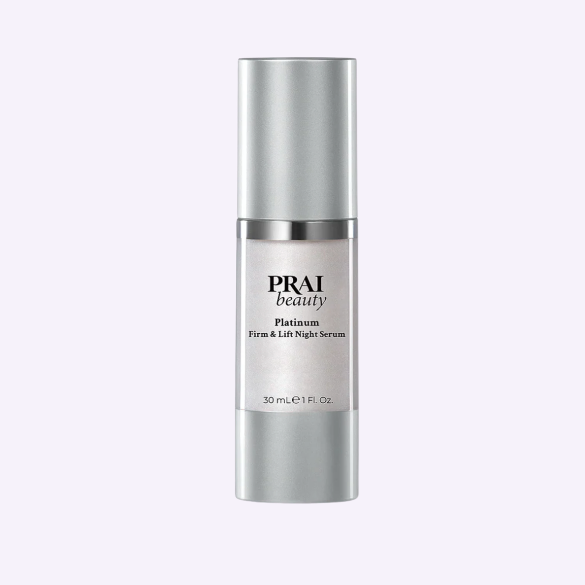 PRAI Beauty Platinum Night Caviar Firm & Lift Serum, pump bottle, front of pack